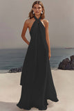 Robe longue de graduation en mousseline de soie blanche