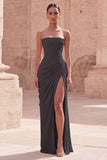 Robe de soirée longue rose clair bustier froissée avec fente