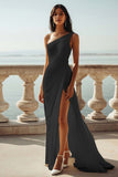 Mousseline de soie ivoire une épaule Maxi gaine plage robe de fiançailles avec fente