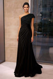 Robe de gala à une épaule froncée fourreau en crêpe marron