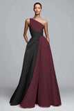 Robe formelle rose ligne A à une épaule froncée