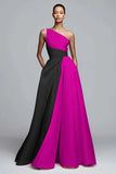 Robe formelle rose ligne A à une épaule froncée