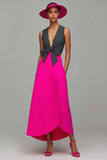 Orange et fuchsia Col en V Robe de cérémonie trapèze