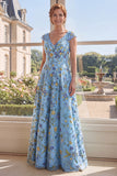 Robe longue de la mère de la mariée en tulle vert brodée en V, décolleté en V