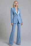 Costumes de travail féminins à revers châle bleu marine 2 pièces simple boutonnage