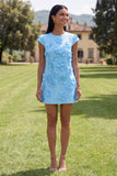 Robe bodycon jaune à col rond avec fleurs 3D