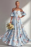 Longue robe de demoiselle d’honneur rose rose, bustier sans bretelles, avec manches bouffantes
