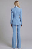 Costumes de travail féminins à revers châle bleu marine 2 pièces simple boutonnage
