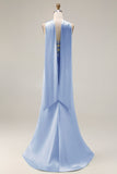 Robe de soirée longue sirène vert clair satin bustier sans bretelles avec fentes latérales et foulard