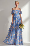 Robe longue de demoiselle d’honneur en chiffon en chiffon en ligne A ligne A avec volants