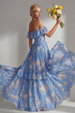 Robe longue de demoiselle d’honneur en chiffon en chiffon en ligne A ligne A avec volants