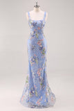 Robe longue de bal rose à col carré à fleurs de sirène avec perles