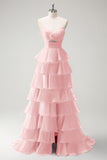 Robe De Soirée longue princesse orange à décolleté en cœur et fente