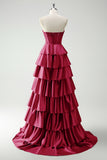 Vert Sweetheart Princesse Satin Tiered Long Corset Robe De Soirée avec Fente