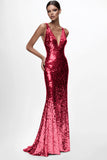 Robe formelle sirène à paillettes à col en V argenté scintillant