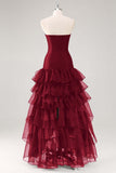 Robe formelle à volants en tulle sans bretelles noir