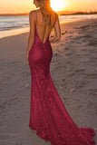 Robe longue formelle sirène dos nu argentée scintillante