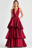 Robe de bal longue à volants à col en V trapèze