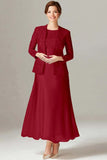Robe 2 pièces Mère de la mariée en mousseline de champagne trapèze