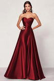 Robe longue de bal en satin vert foncé
