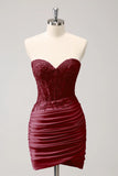 Fuchsia Sweetheart Corset Robe de cocktail avec perles