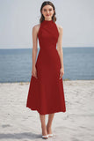Robe midi de fiançailles en satin ivoire simple à col haut