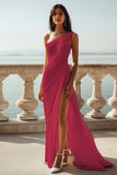 Mousseline de soie ivoire une épaule Maxi gaine plage robe de fiançailles avec fente
