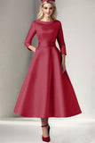 Satin Rose Une Ligne Longueur Thé Robe Mère De La Mariée