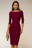 Robe professionnelle midi bleu marine col bâteau manches 3/4 coupe ajustée