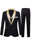 Noir et champagne châle revers 3 pièces slim fit hommes bal costumes