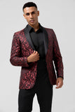 Rouge 2 pièces Jacquard Châle Revers Costumes de mariage pour hommes