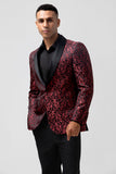 Rouge 2 pièces Jacquard Châle Revers Costumes de mariage pour hommes