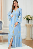 Élégant Bleu clair manches longues Caftan Marocain