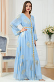 Élégant Bleu clair manches longues Caftan Marocain