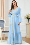 Élégant Bleu clair manches longues Caftan Marocain