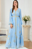 Élégant Bleu clair manches longues Caftan Marocain