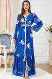 Élégant Bleu clair manches longues Caftan Marocain