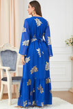 Élégant Bleu clair manches longues Caftan Marocain