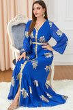 Élégant Bleu clair manches longues Caftan Marocain