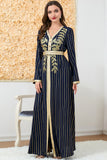 Robe Caftan Rayure bleu marine à Manches Longues