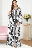 Robe Caftan Imprimé Noir blanc à Manches Longues