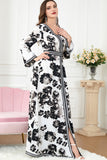 Robe Caftan Imprimé Noir blanc à Manches Longues