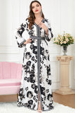 Robe Caftan Imprimé Noir blanc à Manches Longues