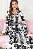 Robe Caftan Imprimé Noir blanc à Manches Longues