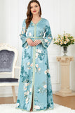 Robe Caftan Florale Vert Clair à Manches Longues