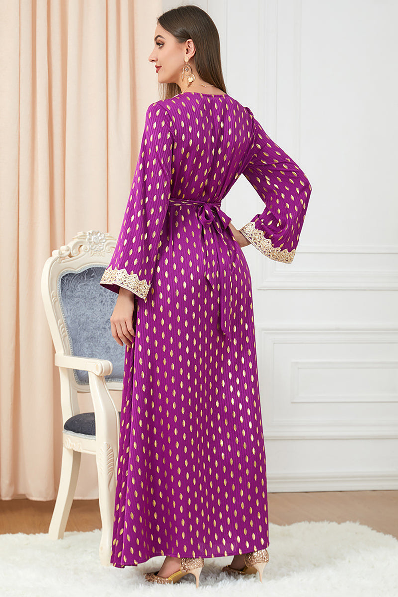Charger l&#39;image dans la galerie, Robe Abaya élégante en caftan marocain brodé Violet