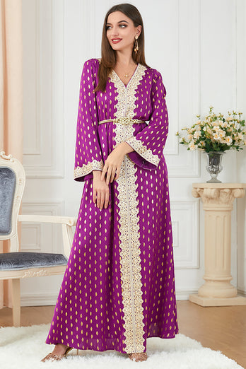 Robe Abaya élégante en caftan marocain brodé Violet