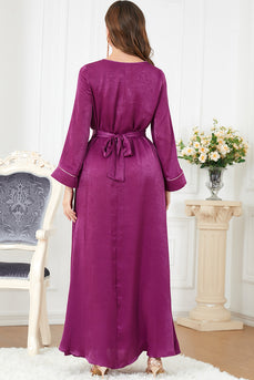 Robe Abaya élégante en caftan marocain brodé Violet avec ceinture