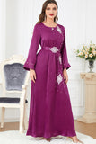 Robe Abaya élégante en caftan marocain brodé Violet avec ceinture