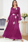 Robe Abaya élégante en caftan marocain brodé Violet avec ceinture